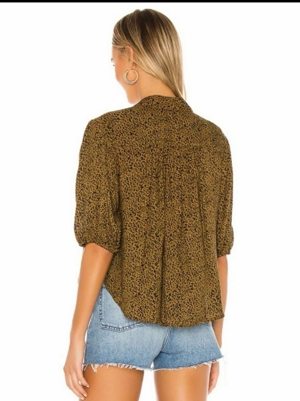 Free People Leopard Print Button Front Tie Top Boho Festival Blouse Small - Picture 2 of 6